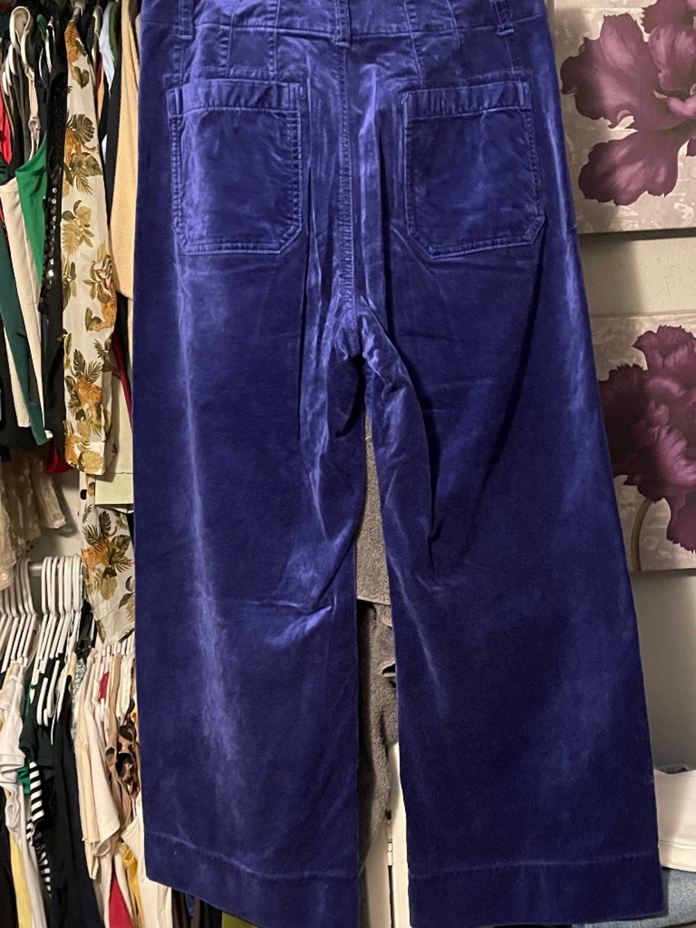 Maeve The Colette Cropped Wide-Leg Blue Velvet Pants Size 29 - Picture 6 of 7